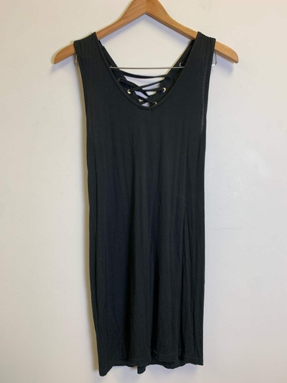 Love Black Lace-Up V-Neck Tank Top with Silver Eyelets